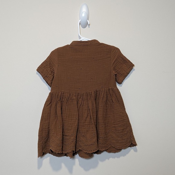 Rylee & Cru Esme Dress Rust Size 18/24m Eyelet Scallop Short Sleeve Buttons - Picture 5 of 5